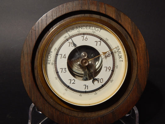 VINTAGE BAROMETRO ANEROIDE DANESE CON CORNICE IN LEGNO #