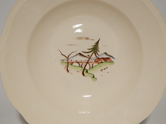 ANTICO PIATTO FONDO CERAMICA S.C.I. LAVENO ANDLOVIZ PAESAGGIO DIPINTO A MANO