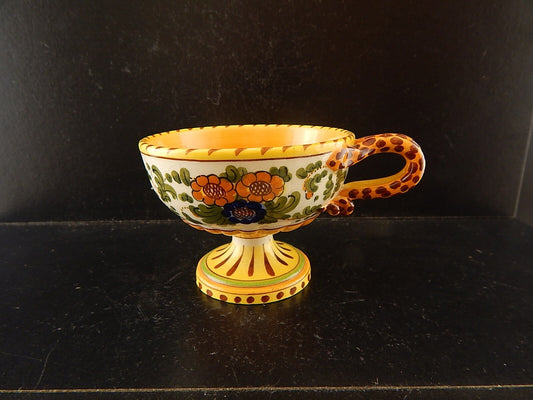 ANTICA TAZZA MAIOLICA CERAMICA POLICROMA FANTECHI ANSA A SERPE PRIMO 900 #8909