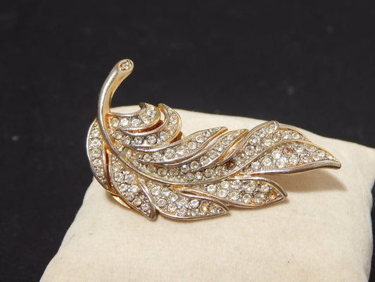 VINTAGE BIJOUX SPILLA A FOGLIA DORATA CON CRISTALLI