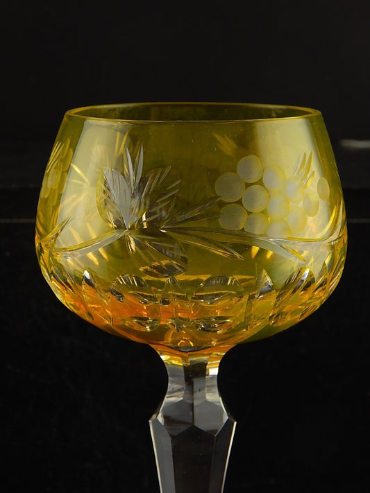 PREZIOSO VINTAGE BICCHIERE CALICE CRISTALLO BOEMIA MOLATO GIALLO ORO