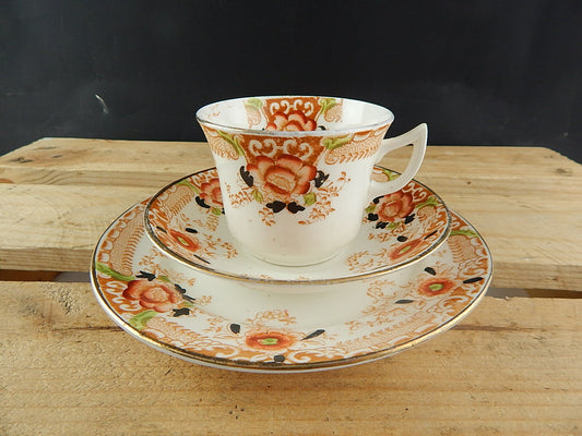 ANTICO PREZIOSO TRIO TAZZA TÈ 2 PIATTI PORCELLANA INGLESE EPOCA VITTORIANA #5917