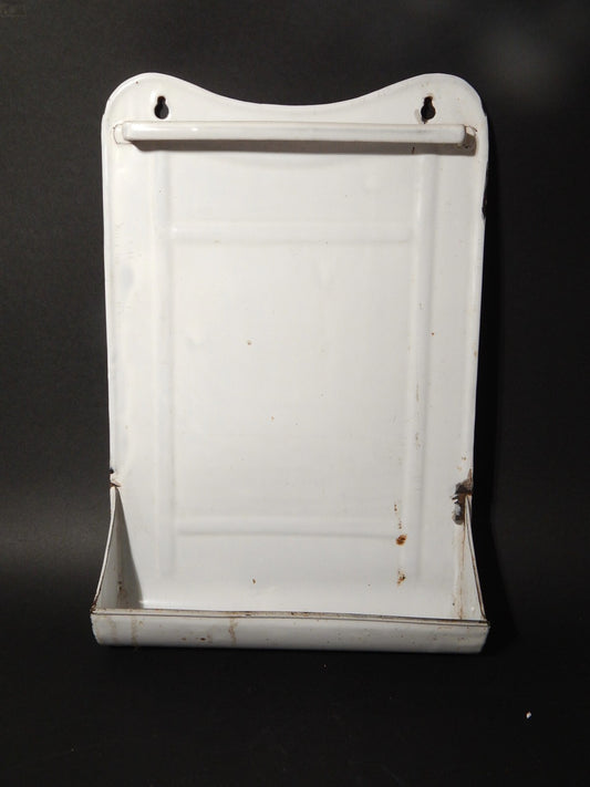 ANTICO PORTA MESTOLI CUCINA ANNI '30 LATTA SMALTATA PORCELLANATA BIANCA