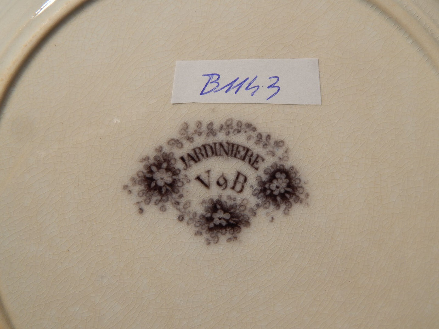 ANTICO PIATTO CERAMICA DISEGNO JARDINIERE VILLEROY & BOCH FINE '800 difetto 1143