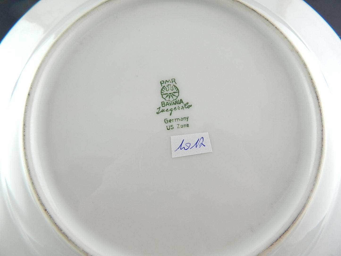 ANTICO RARO PIATTO FONDO PORCELLANA JAEGER&CO BAVARIA 1945 NON TI SCORDAR DI ME