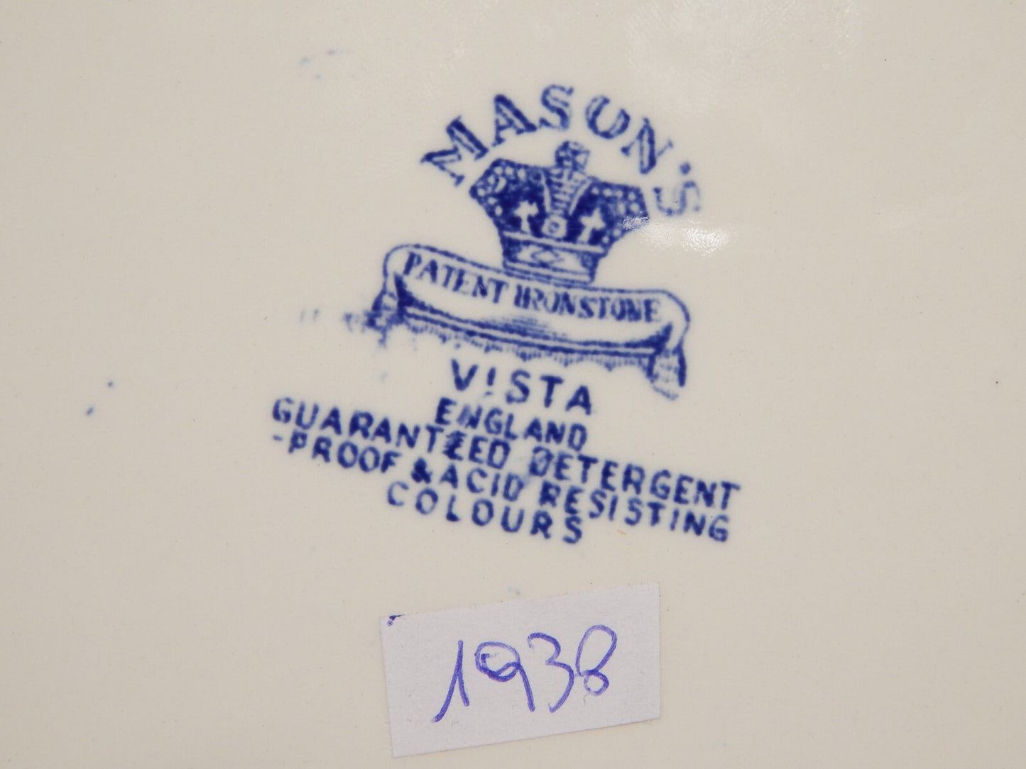 ANTICO CENTROTAVOLA FRUTTIERA CERAMICA INGLESE MASON’S DECORO VISTA BIANCO BLU