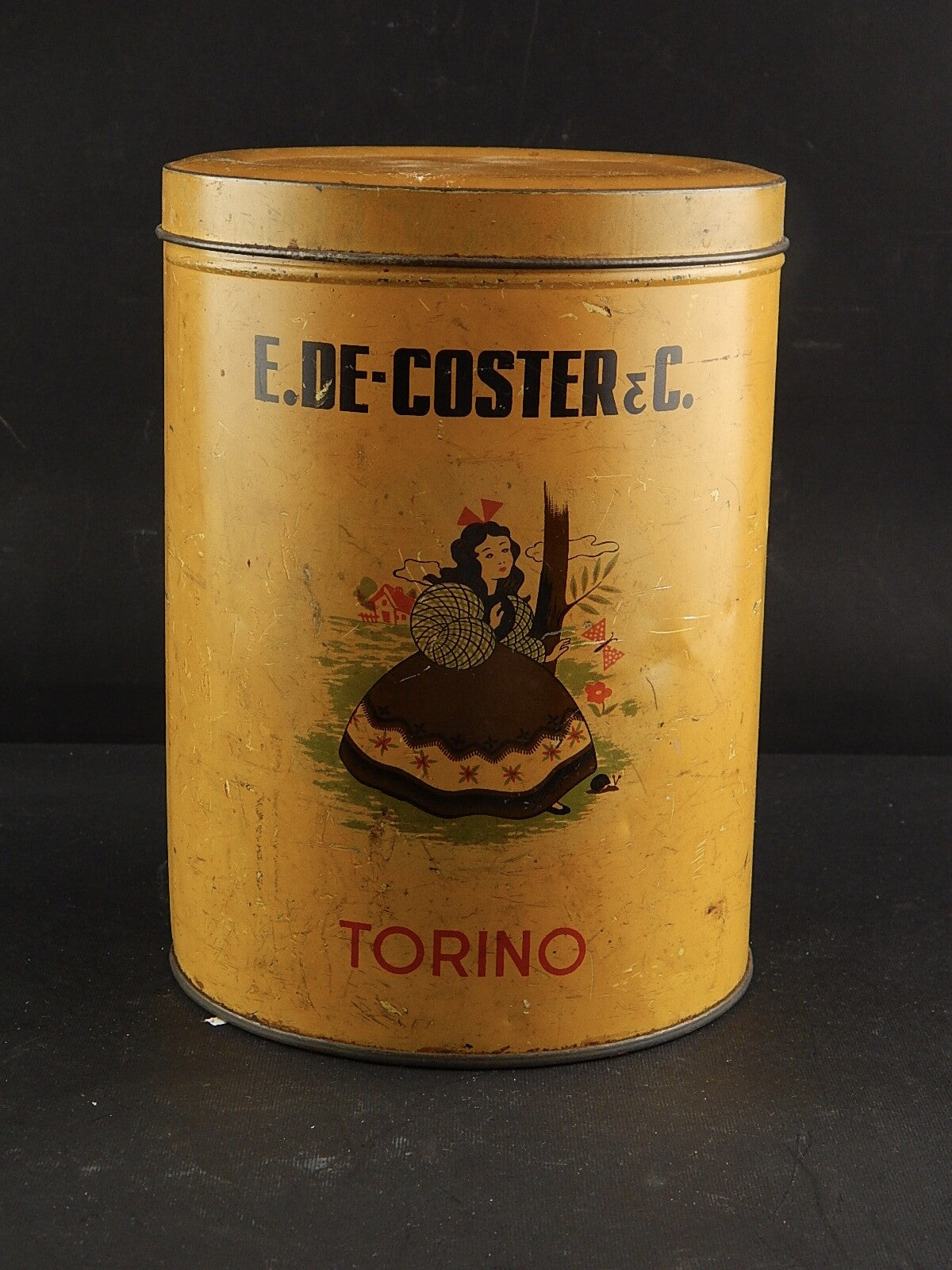 PUBBLICITARIO ANTICA SCATOLA LATTA STAMPATA CARAMELLE E. DE COSTER & C. TORINO