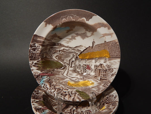 VINTAGE SET 3 CIOTOLE CERAMICA PIATTI FONDI W. H. GRINDLEY STAMPA MANO QUIET DAY