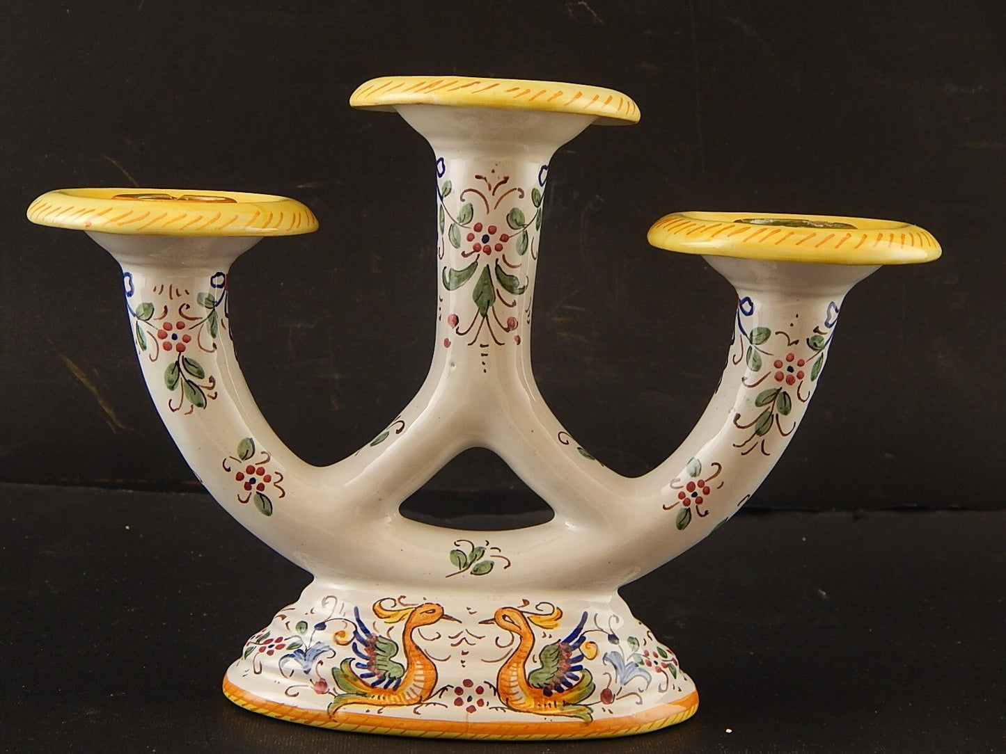 ANTICO CANDELIERE CANDELABRO CERAMICA MAIOLICHE DERUTA PERUGIA PRIMI ANNI 900