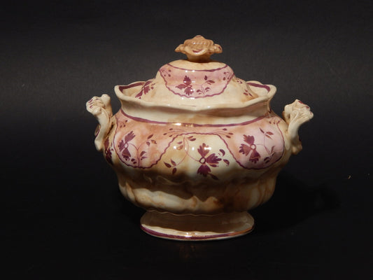 ANTICA GEORGIANA POTICHE PORCELLANA LUSTRO ROSA STAFFORDSHIRE PRIMA META' 1800