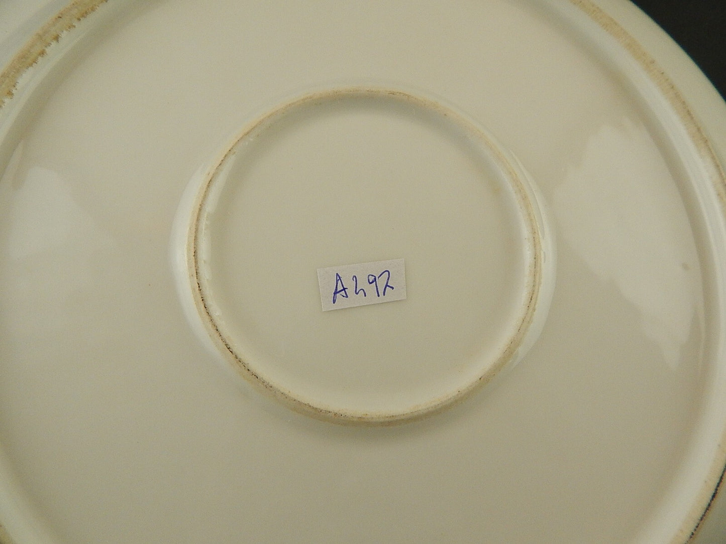 ANTICO PIATTO VASSOIO ROTONDO PORCELLANA PARIGI BIANCA BLU ORO NAPOLEONE III #