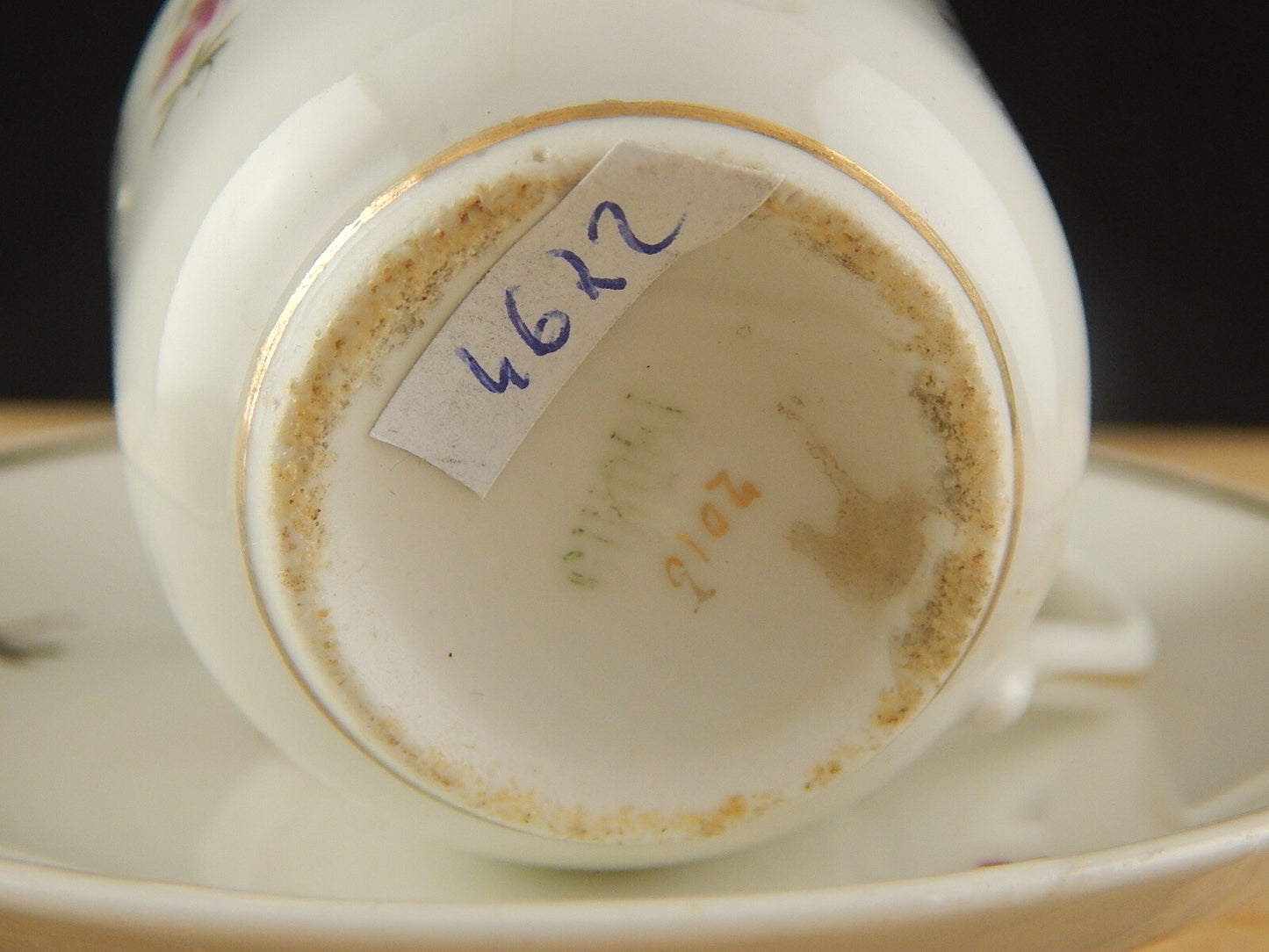 ANTICA TAZZA E PIATTINO PORCELLANA GINORI ART NOUVEAU DIPINTA A MANO DIFETTO