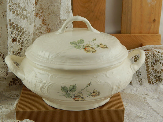 ANTICA ORIGINALE ZUPPIERA PORCELLANA OPACA AMERICANA IMPERIAL CROWN IVORY STONE