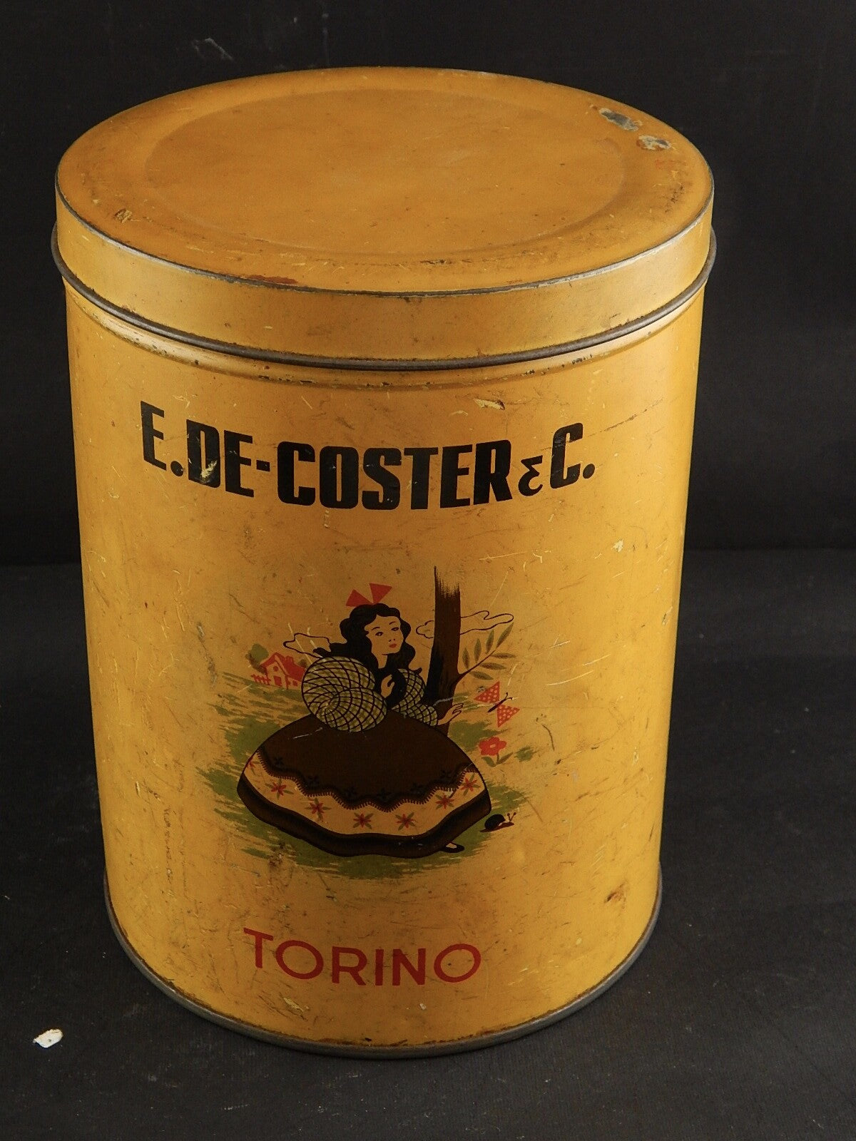 PUBBLICITARIO ANTICA SCATOLA LATTA STAMPATA CARAMELLE E. DE COSTER & C. TORINO