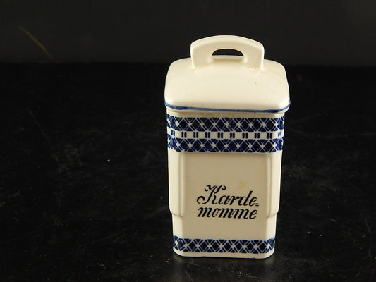 ANTICO BARATTOLO SPEZIE CERAMICA CARDAMOMO CUCINA ART DECO PRIMO 900 BIANCO BLU