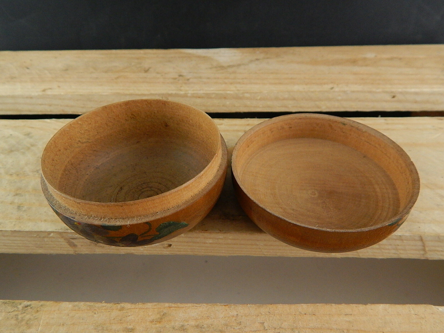 VINTAGE SCATOLA COFANETTO LEGNO VIOLETTE DIPINTE A MANO