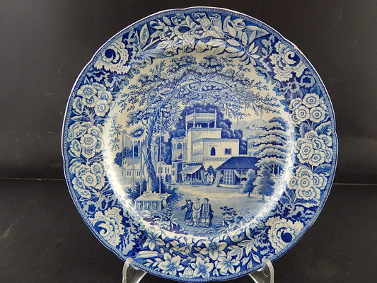 ANTICO DEL 1854 AUTENTICO RARO PIATTO SEMI PORCELLANA WEDGWOOD BIANCO E BLU