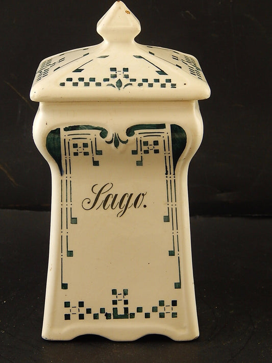 ANTICO RARO LIBERTY BARATTOLO CUCINA RIIS RISO CERAMICA DECORATO VERDE