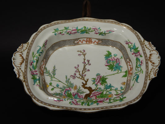 ANTICA RARA LEGUMIERA BONE CHINA INGLESE DECORO INDIAN TREE FINE 1800