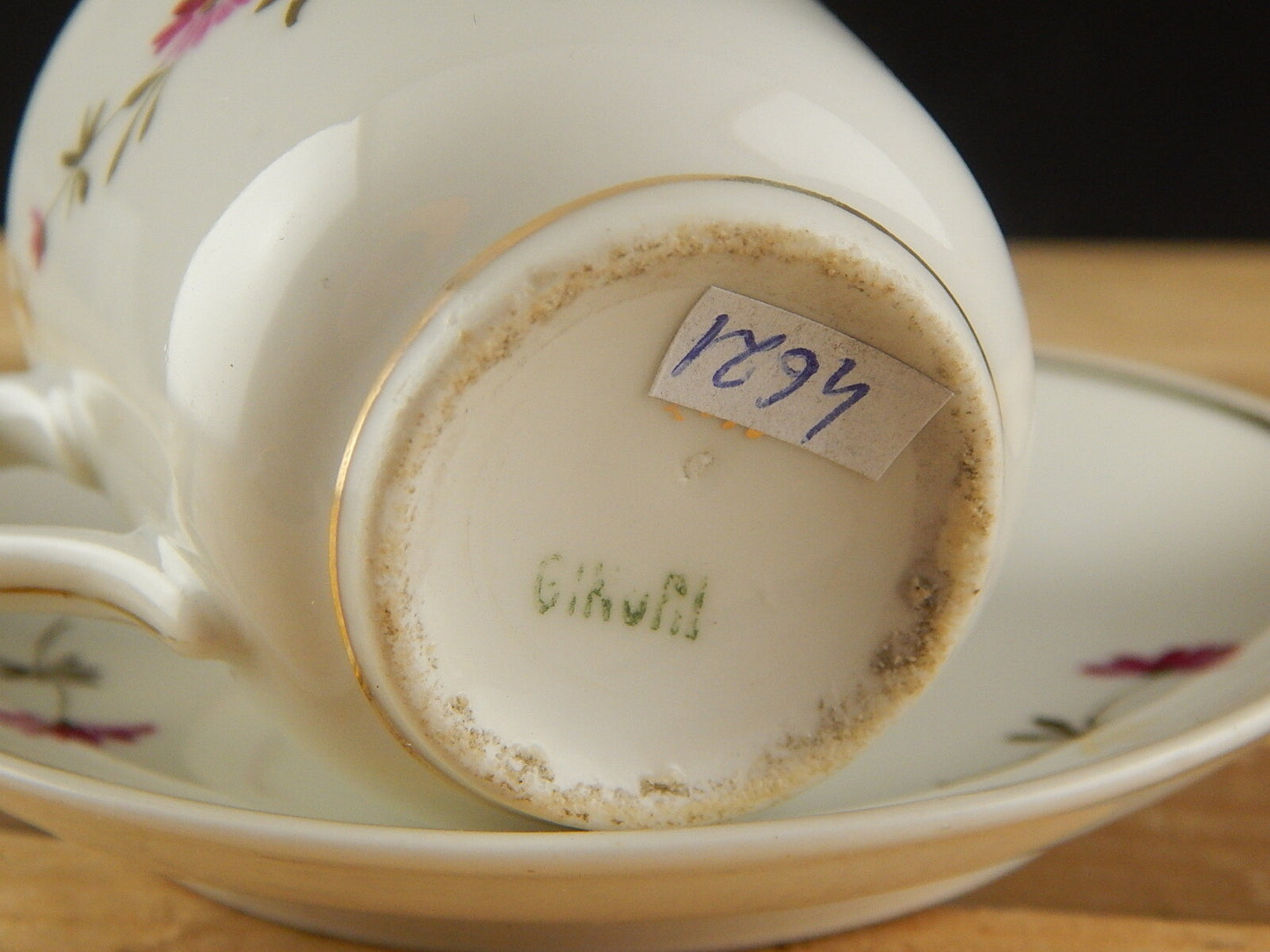 ANTICA TAZZA E PIATTINO PORCELLANA GINORI ART NOUVEAU DIPINTA A MANO #4671