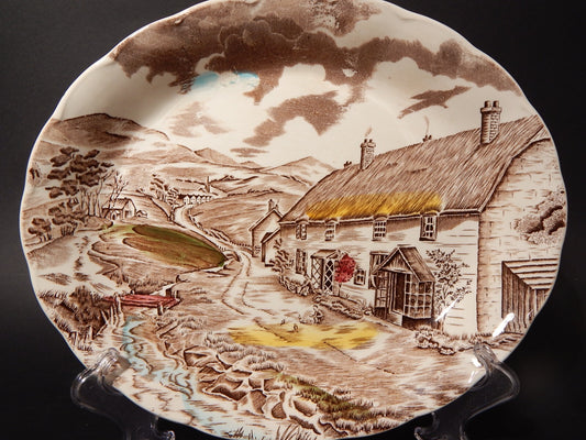 VINTAGE RARO VASSOIO OVALE FONDO CERAMICA W. H. GRINDLEY STAMPA MANO QUIET DAY #