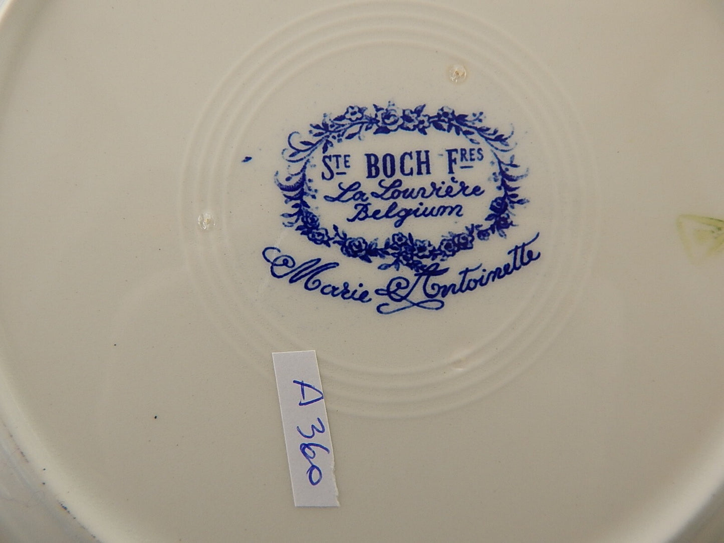 ANTICO RARO PIATTO CERAMICA BIANCA BLU BOCH FRERES LA LOUVRIERE MARIE ANTOINETTE