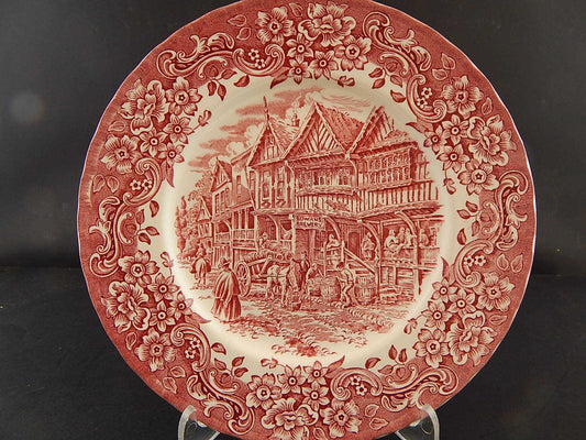 CERAMICA VINTAGE PIATTO ROYAL TUDOR STAMPATO A MANO DA MELLOR BIANCO-ROSSO