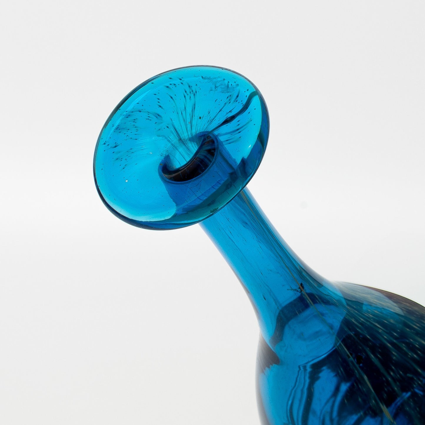 VINTAGE MODERNARIATO VASO BOTTIGLIA VETRO SOFFIATO MDINA MALTA BLUE SUMMER CM 32