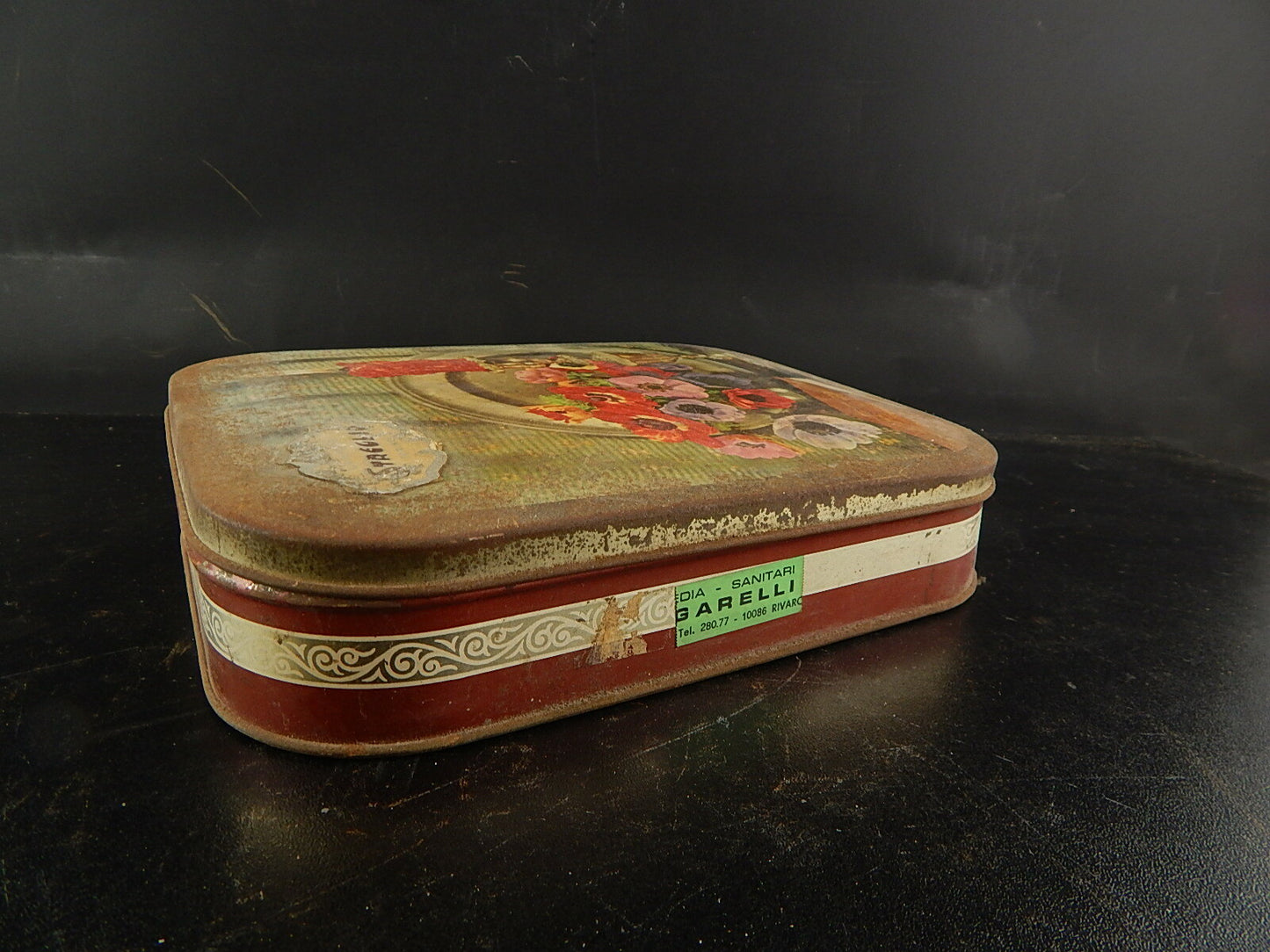 PUBBLICITARIO VINTAGE SCATOLA LATTA PASTICCERIA STREGLIO TORINO NATURA MORTA