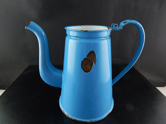 VINTAGE CAFFETTIERA BROCCA LATTA SMALTATA PORCELLANATA AZZURRA COUNTRY CHIC