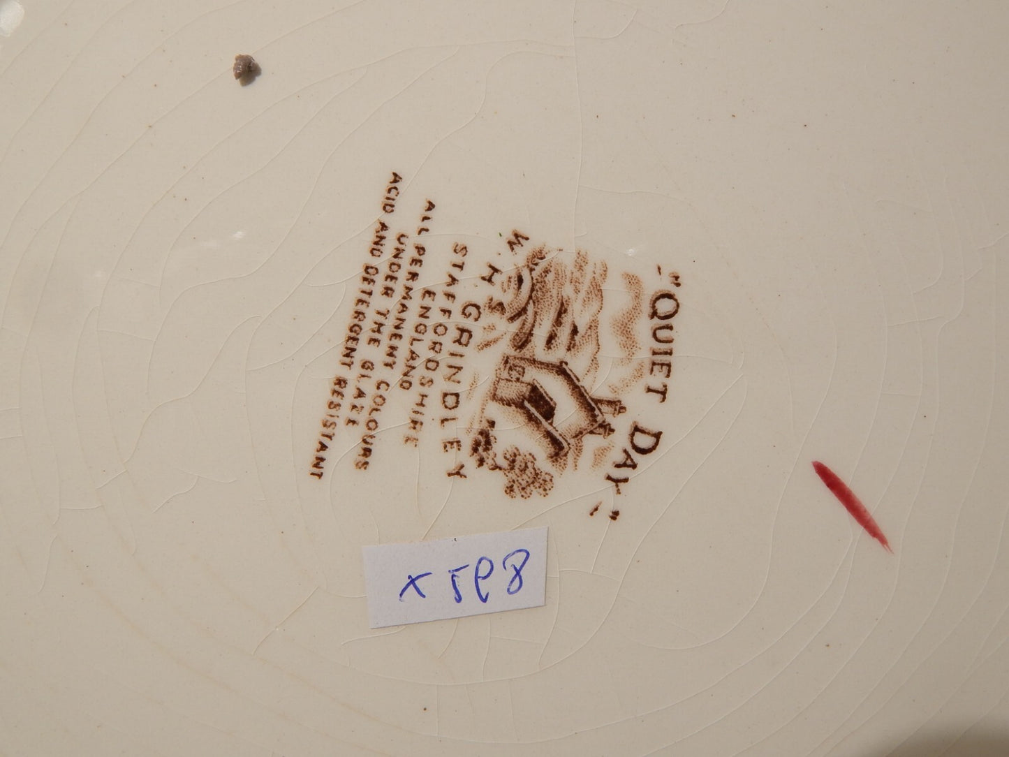 VINTAGE RARO VASSOIO OVALE FONDO CERAMICA W. H. GRINDLEY STAMPA MANO QUIET DAY #