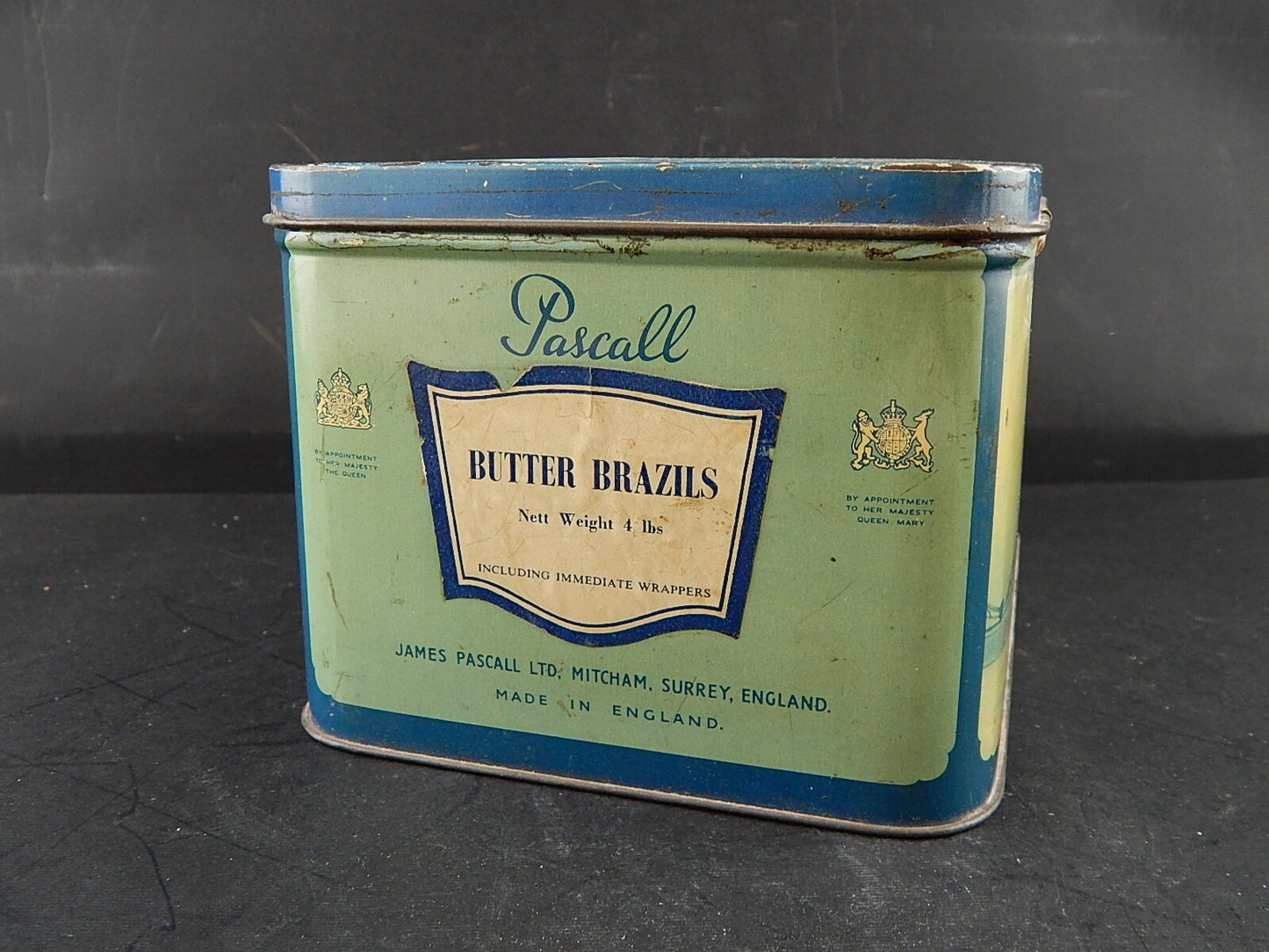 COLLEZIONE ANTICA SCATOLA LATTA INGLESE DOLCI PASCALL SWEETS BUTTER BRAZILS