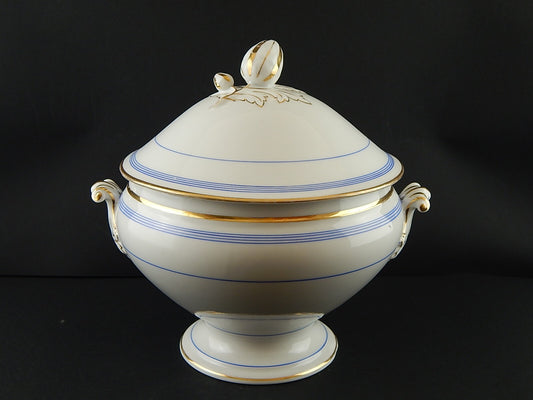 ANTICA RARA ZUPPIERA CENTROTAVOLA PORCELLANA PARIGI BIANCA BLU ORO NAPOLEONE III