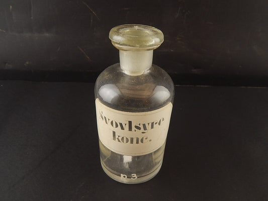 ANTICA BOTTIGLIA VASO VETRO SOFFIATO FARMACIA ETICHETTA SVOVLSYRE KONC