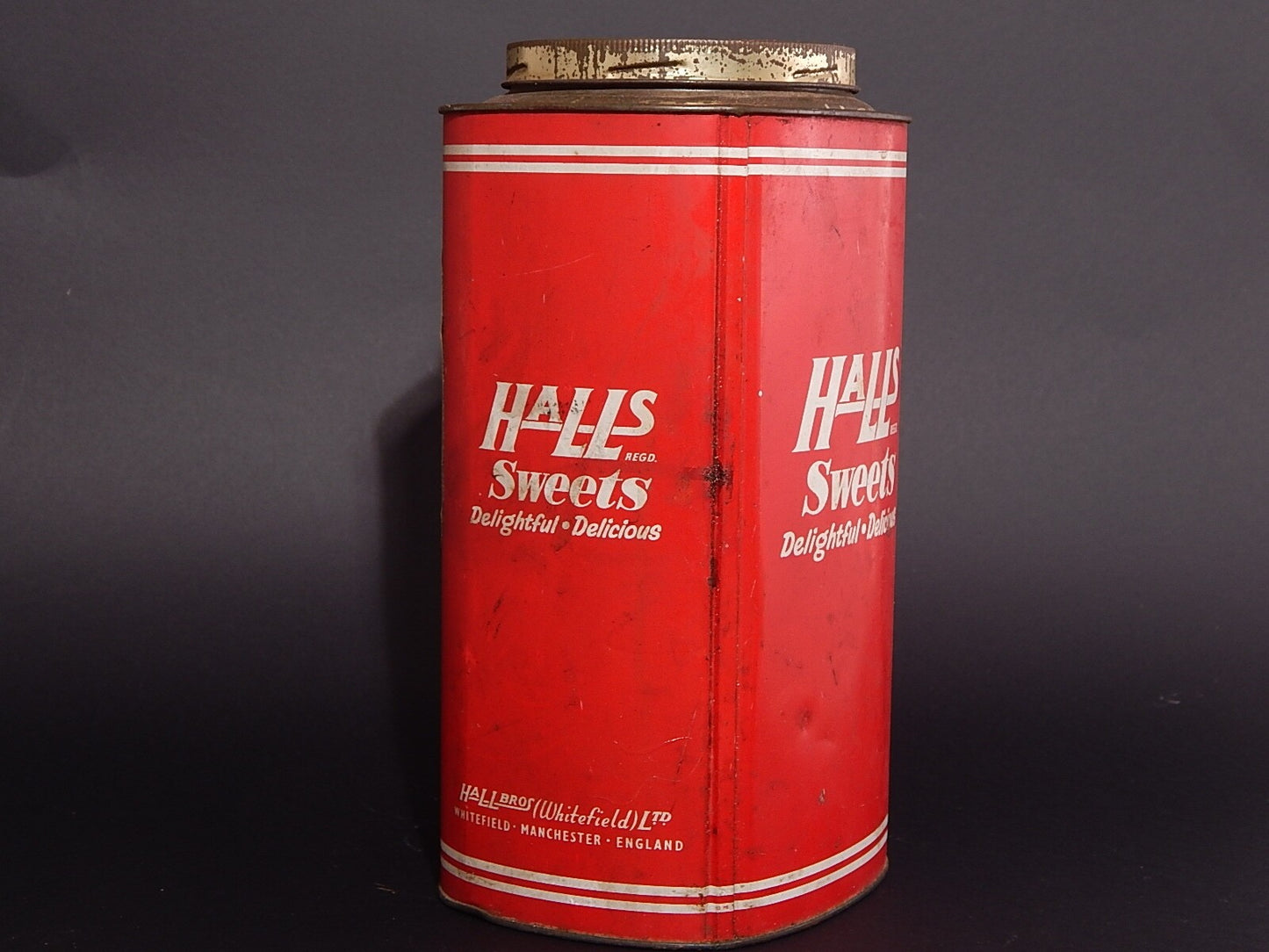 ANTICA RARA SCATOLA LATTA CARAMELLE HALLS MENTHO LYPTUS SWEET TABLETS