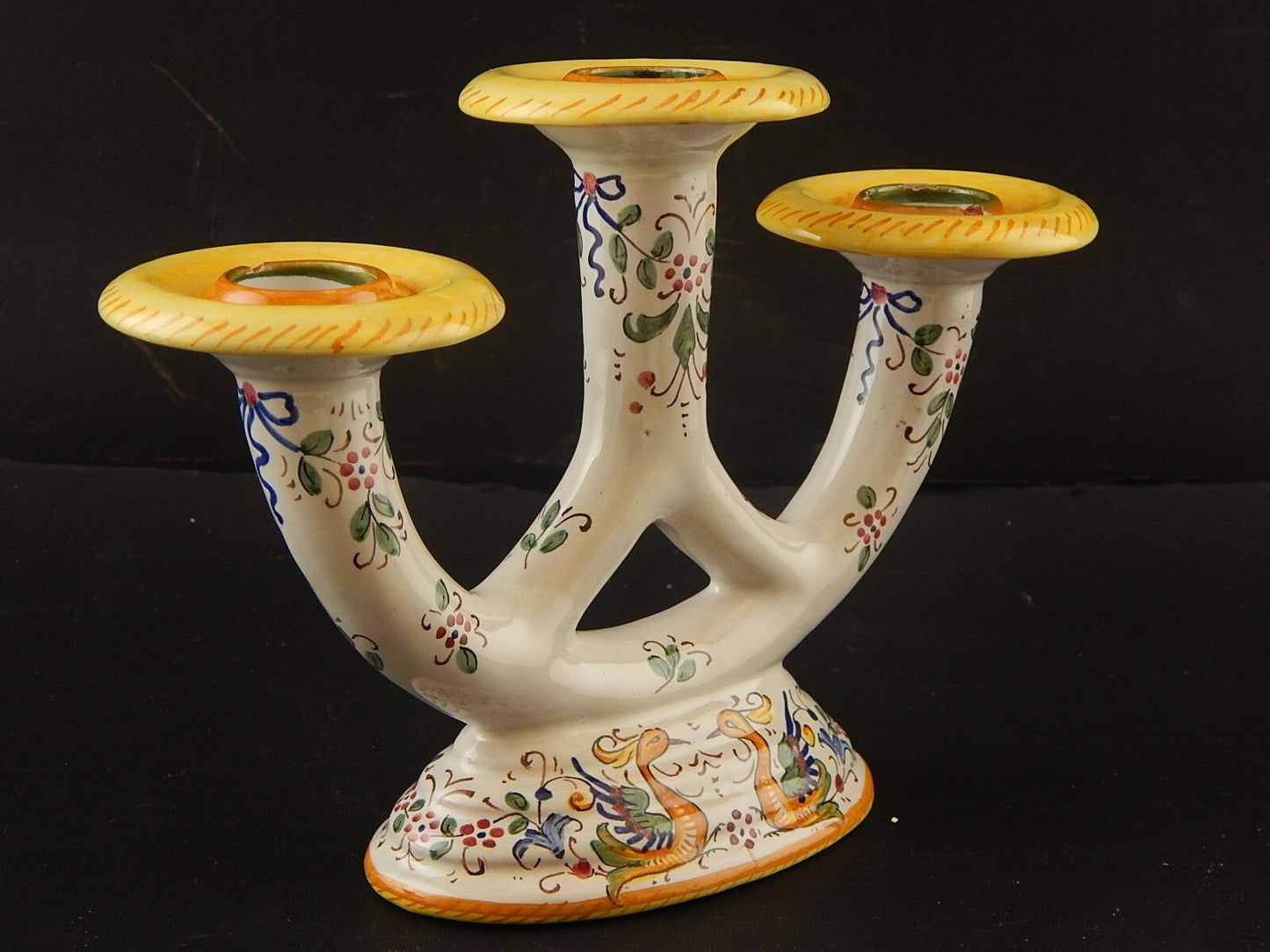 ANTICO CANDELIERE CANDELABRO CERAMICA MAIOLICHE DERUTA PERUGIA PRIMI ANNI 900
