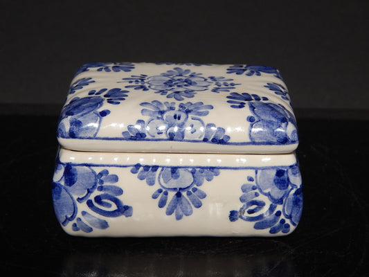 VINTAGE COFANETTO PORTA GIOIE DE PAUW DELFT PORCELLANA DECORO A MANO BLU COBALTO