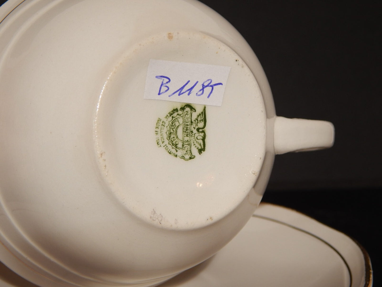 MODERNARIATO TAZZA TE' SOCIETA' CERAMICA ITALIANA LAVENO BIANCA PROFILI ORO