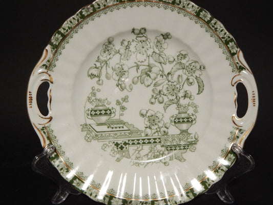 ANTICO VASSOIO CON MANICI PORCELLANA OSCAR SCHALLER DECORO GRUN CHINA VERDE