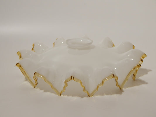 ANTICO ORIGINALE EPOCA LIBERTY VETRO OPALINO BORDO VETRO SOFFIATO PER LAMPADARIO