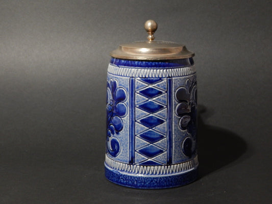 ANTICO COLLEZIONE BOCCALE BIRRA CERAMICA MARZI & REMY COPERCHIO PELTRO