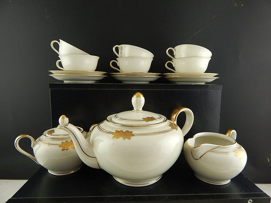 ANTICO SERVIZIO TÈ ART DECO PORCELLANA AVORIO ROSE ORO BAVARIA OSCAR SCHALLER