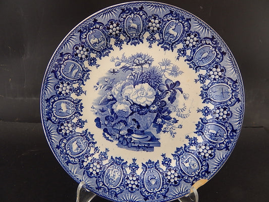 ANTICO RARO PIATTO PORCELLANA WEDGWOOD SEGNI ZODIACALI META' '800 BIANCO BLU