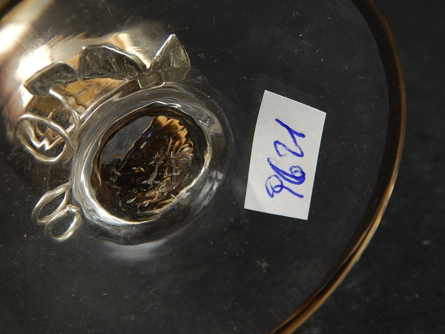 PREZIOSO VETRO D'ARTE MURANO VASO A FLUTE CON DECORO IN ARGENTO