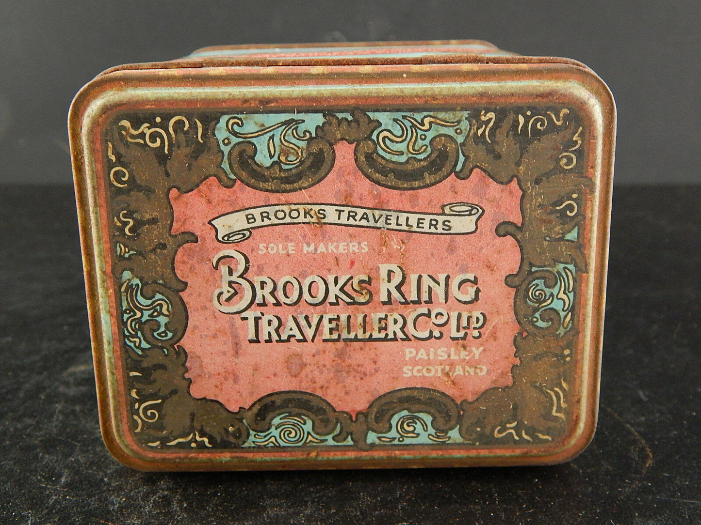 ANTICA SCATOLA LATTA PRIMO 900 RING TRAVELLERS BROOKS PAISLEY & MANCHESTER