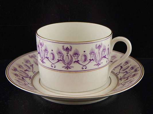 ANTICA PREZIOSA TAZZA TE' STILE IMPERO IN PORCELLANA BIANCA DECORATA VIOLA E ORO