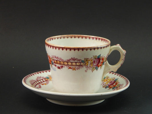 ANTICA TAZZA TE' CON PIATTINO CERAMICA MAASTRICHT PETRUS REGOUT BOUQUET FINE 800