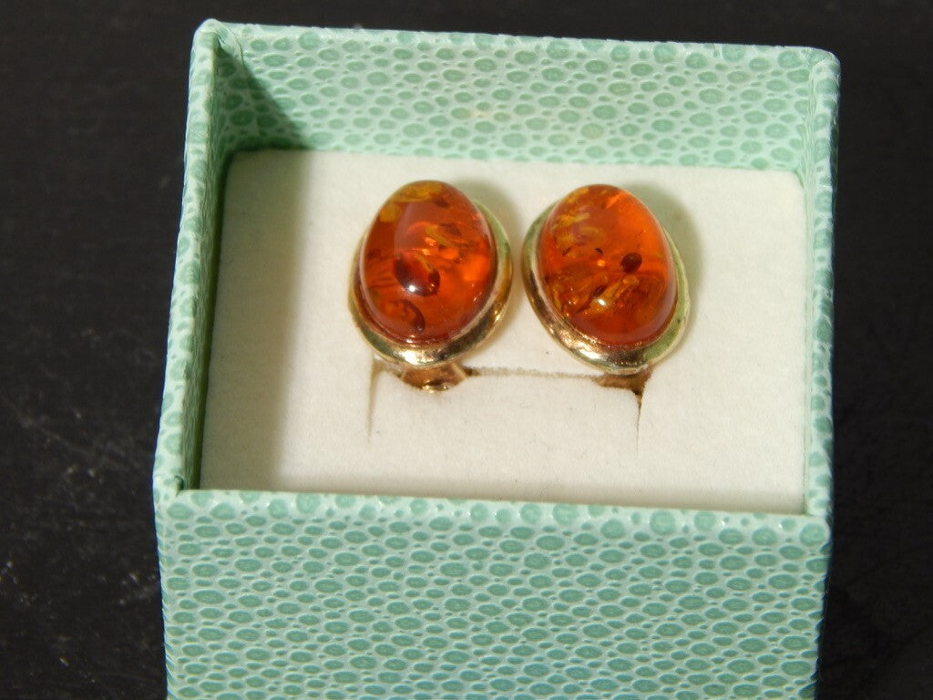 VINTAGE ORECCHINI ANNI 60 MONTATURA ARGENTO PLACCATI IN ORO E AMBRA DEL BALTICO