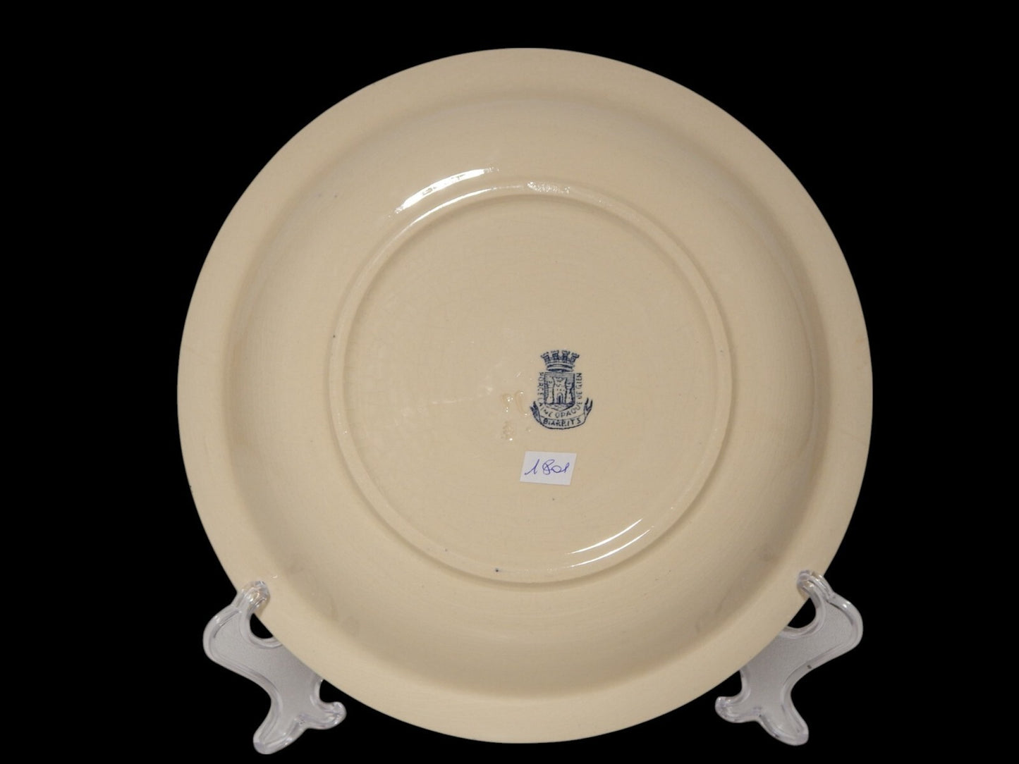 ANTICA FINE 1800 CIOTOLA FRUTTIERA CENTROTAVOLA CERAMICA GIEN BLU BIARRITZ