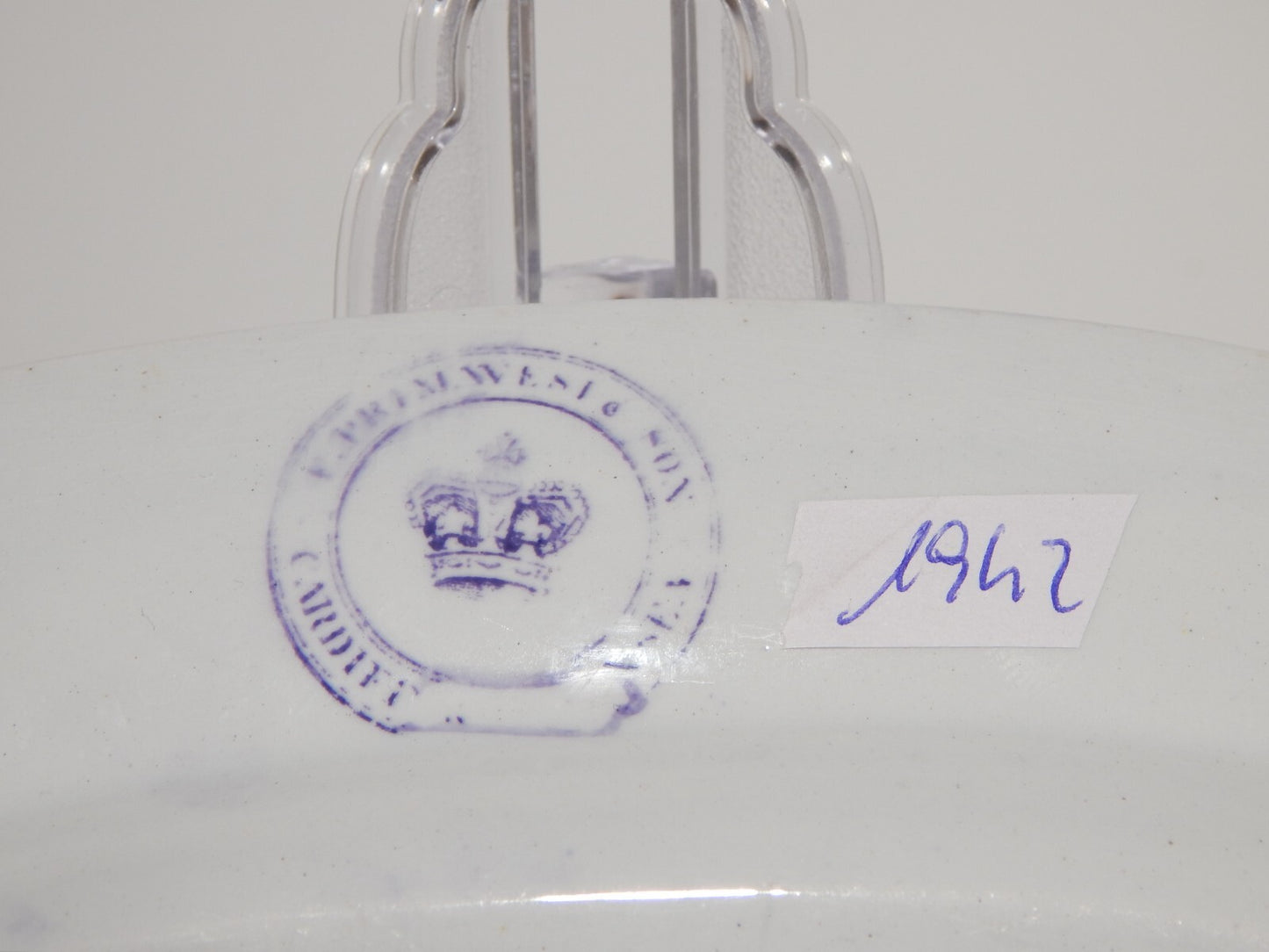 ANTICO RARO VASSOIO CERAMICA STAFFORDSHIRE PRIMAVESI 1860 ERMINE BORDER VIOLA #